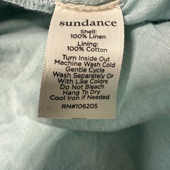 Sundance 100% Linen Midi Dress Green Size PS Lined Cottagecore Lagenlook Resort - Picture 7 of 8
